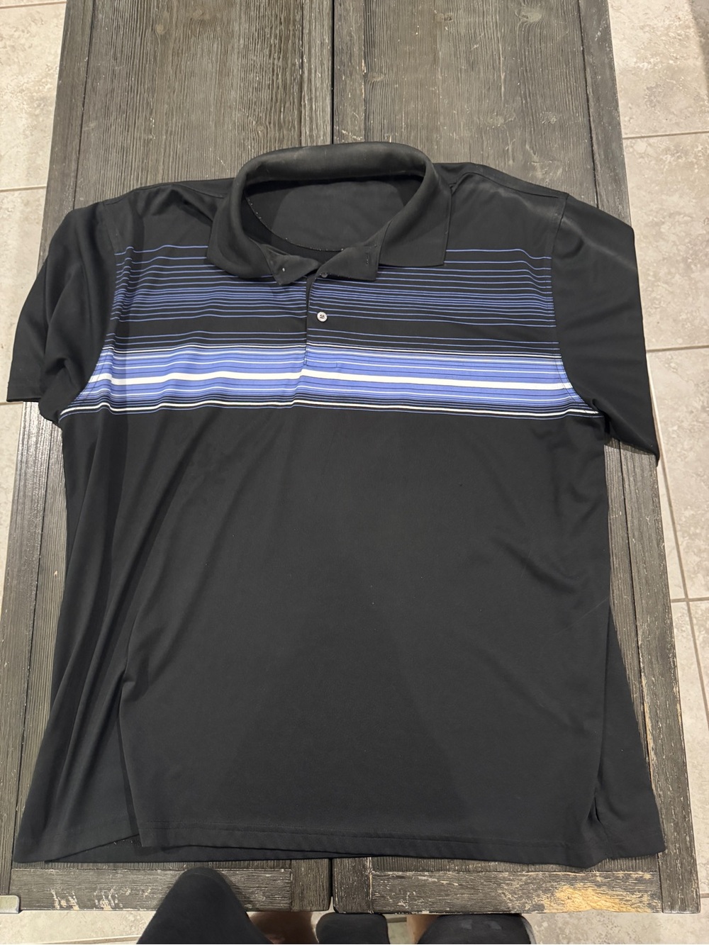 Source Unknown Black Polo with Blue Stripe Chest